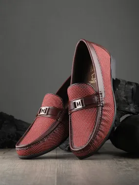 HITZ5345 Men's Red Leather Casual Loafers