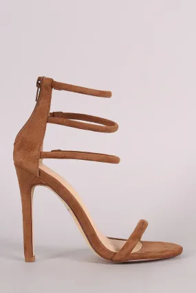 Suede Triple Ankle Strap Single Sole Heel