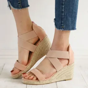 Women peep toe criss cross strap hollow espadrille wedge sandals